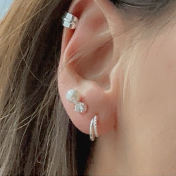 Sterling Silver Pearl and CZ Earrings - Picture 11 of 12